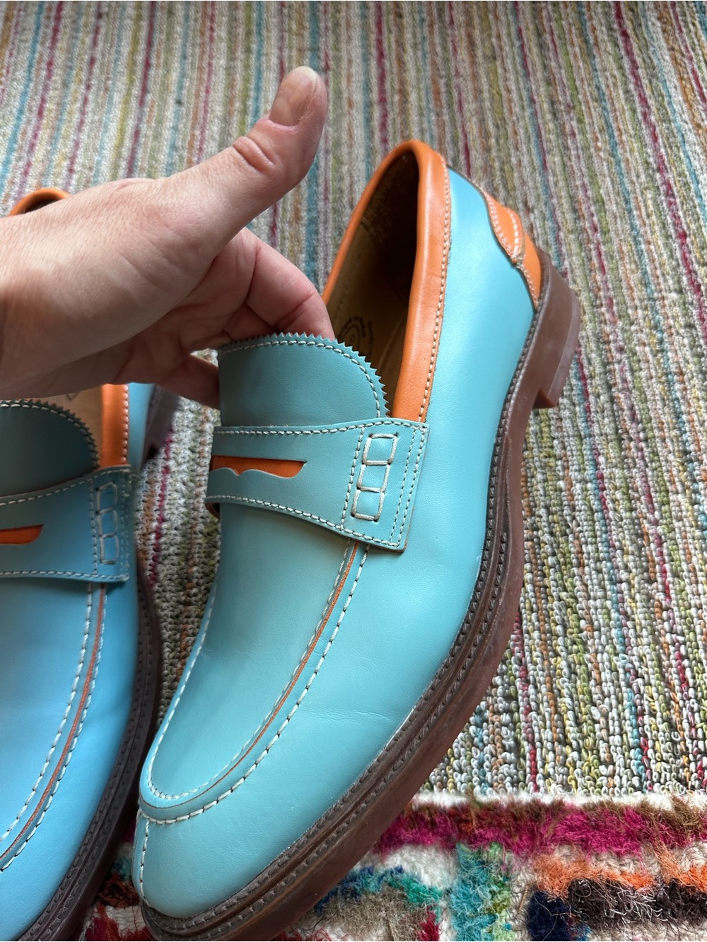 Fluevog LIKE NEW Professionals Buyer blue/orange comfy penny loafer-10 (fit 10.5 - Picture 11 of 16